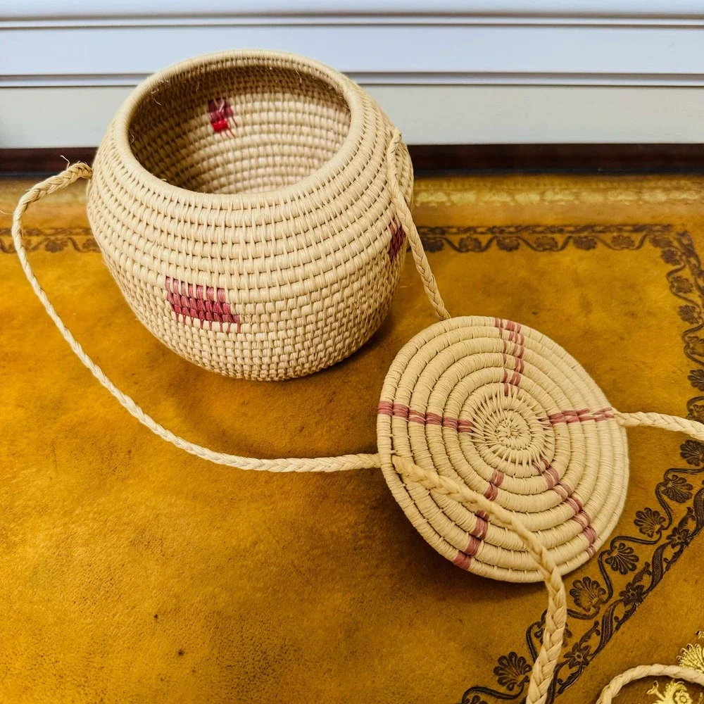 Coil Wicker Boho Baskets Set of 3 Storage Organize Handwoven Hanging Purse